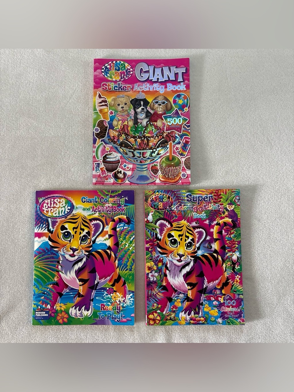 Lot of 3 Y2K 2000's Lisa Frank Coloring Book, Super Activity Book, Giant Sticker